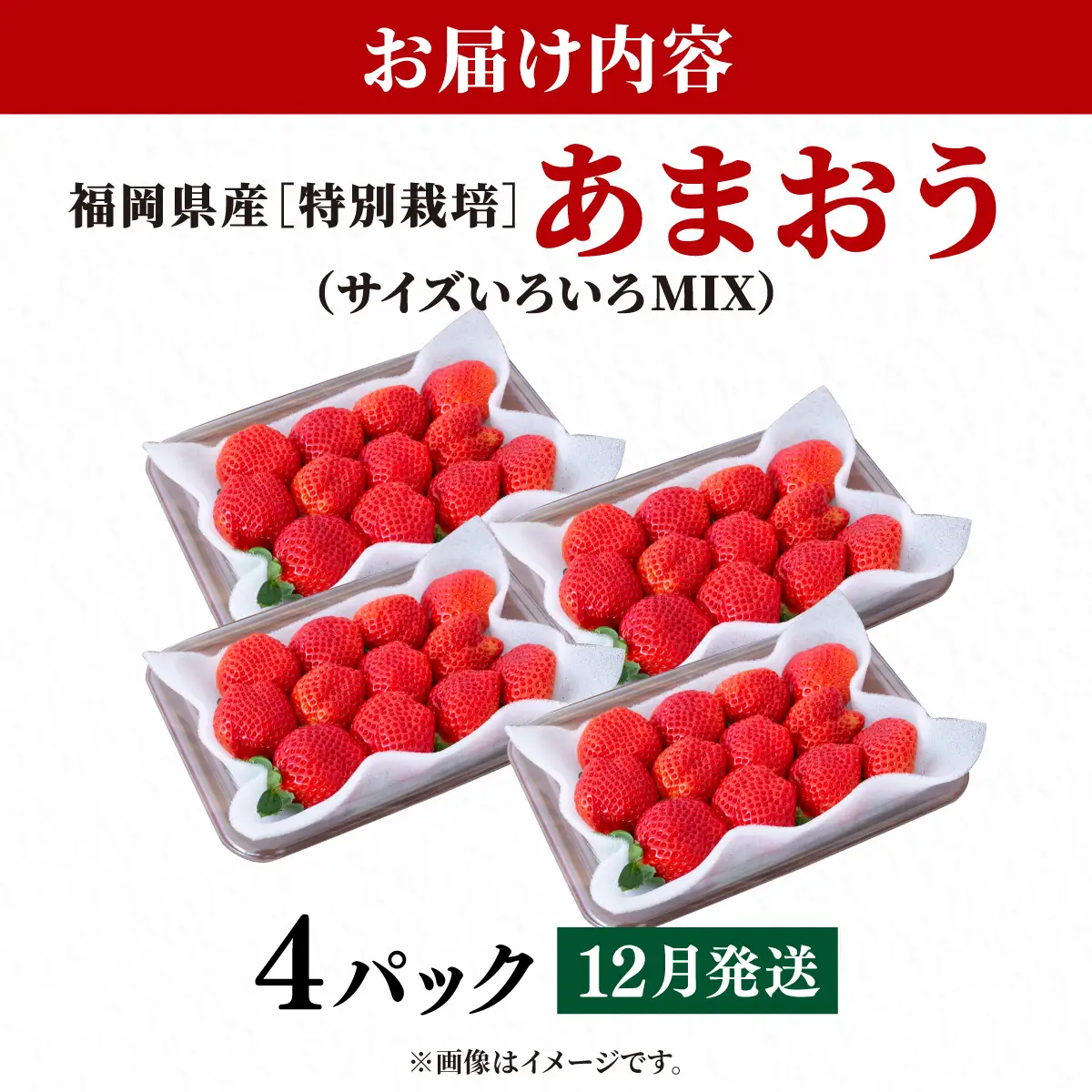 いちご 福岡県産 特別栽培 あまおう サイズいろいろMIX 約1140g（約285g×4パック）【12月発送】