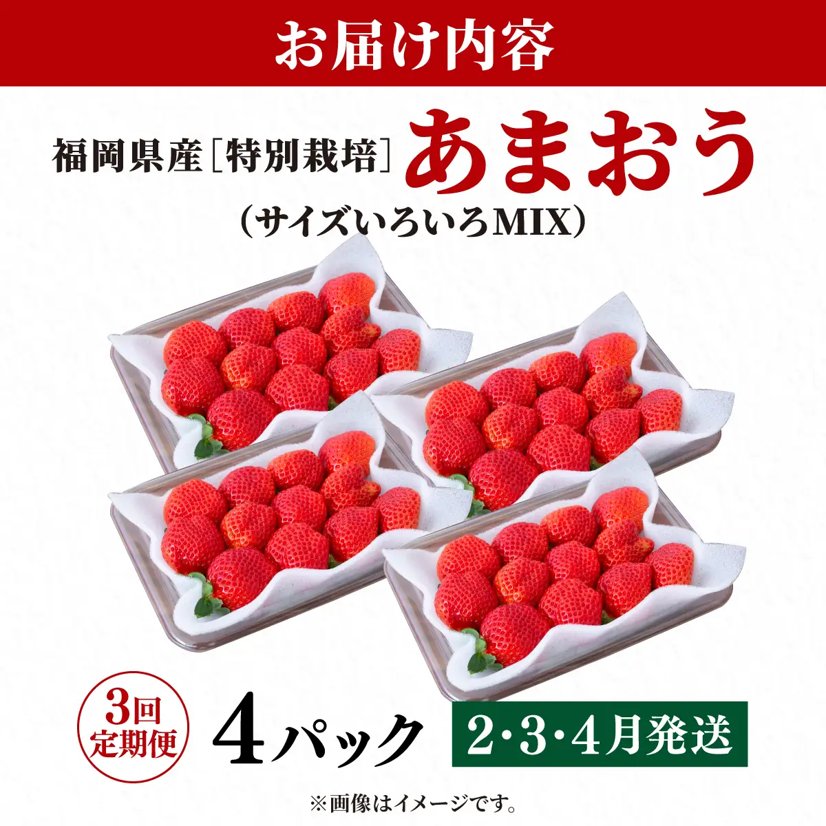 いちご 福岡県産 特別栽培 あまおう サイズいろいろMIX 約1140g（約285g×4パック）【3回定期便（2～4月発送）】