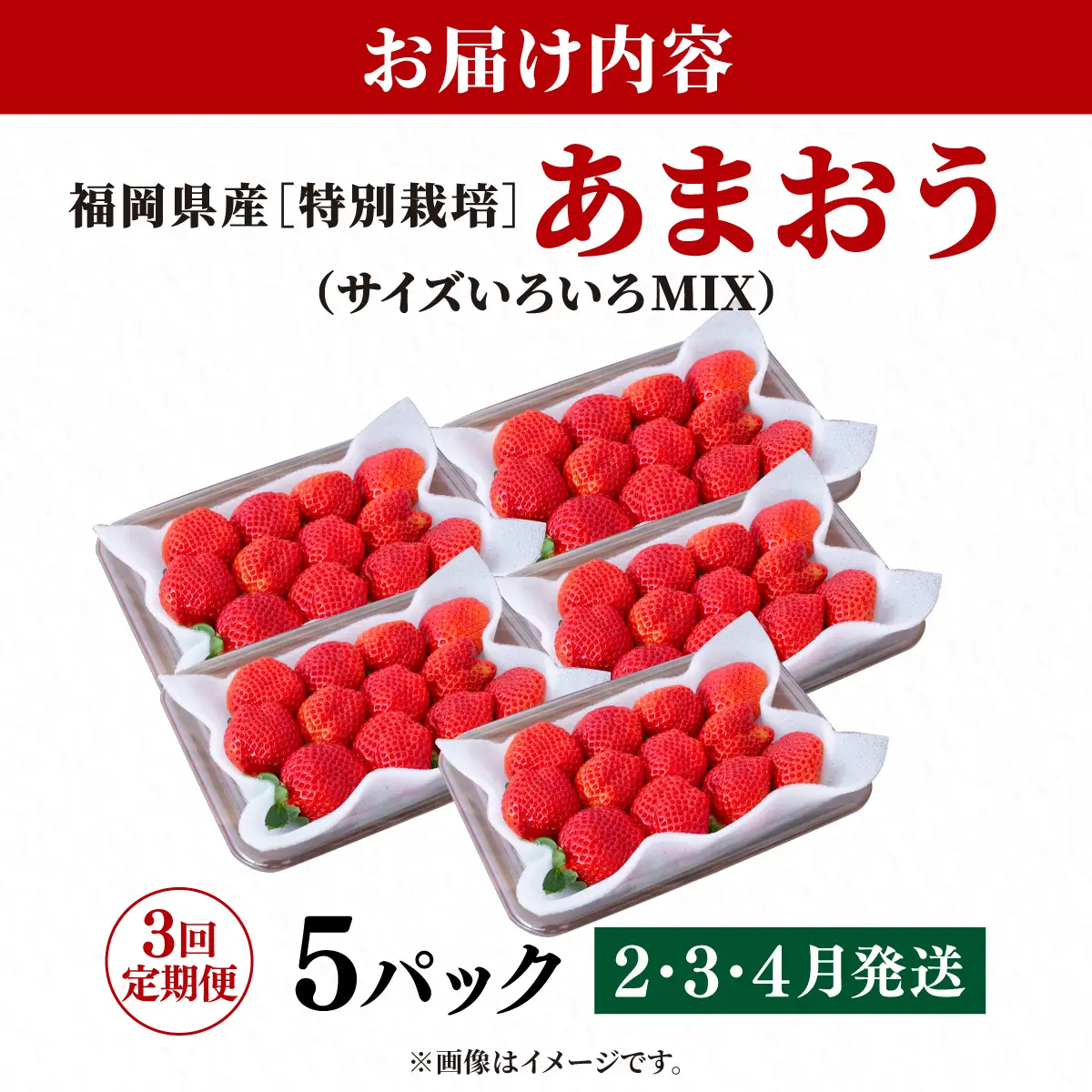 いちご 福岡県産 特別栽培 あまおう サイズいろいろMIX 約1425g（約285g×5パック）【3回定期便（2～4月発送）】