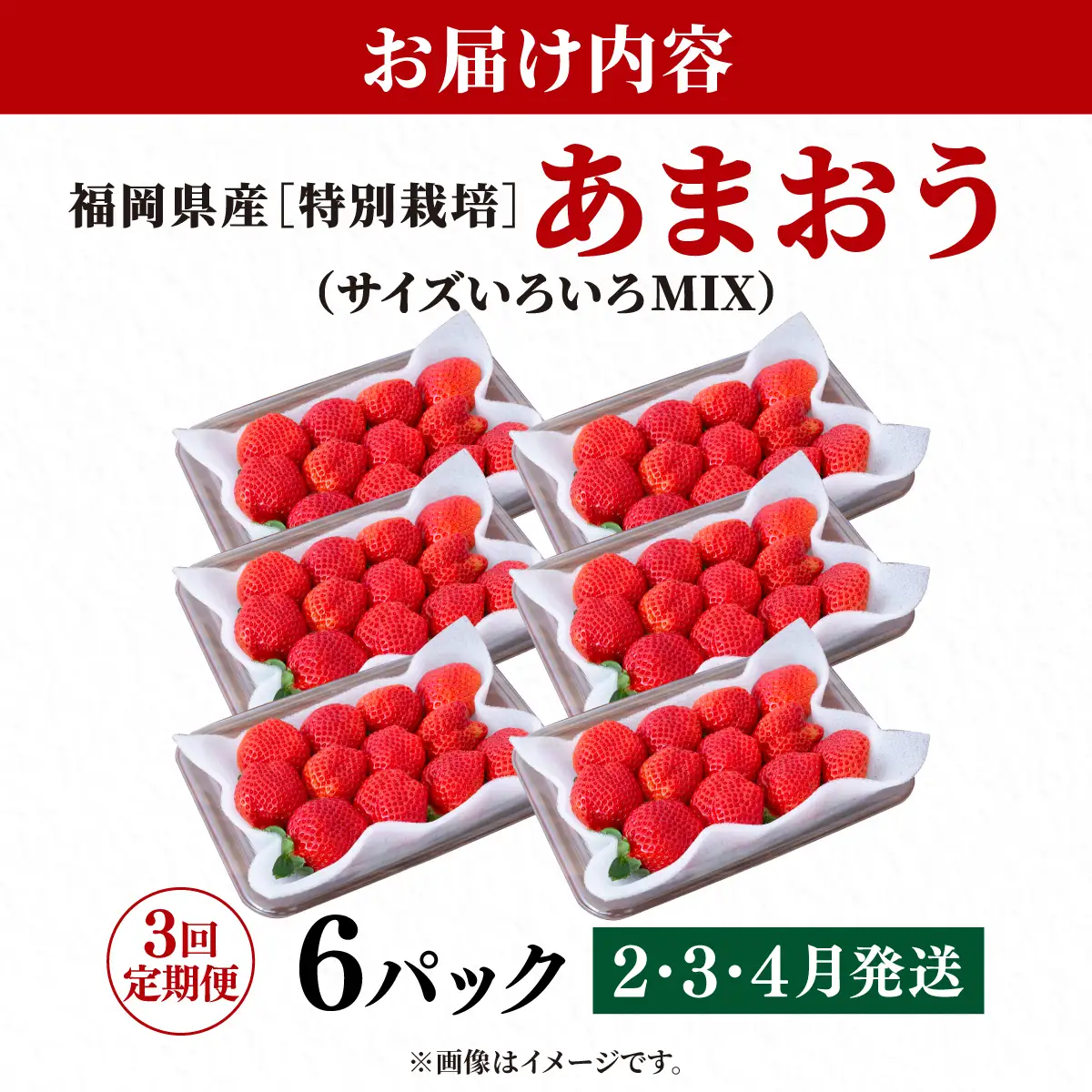 いちご 福岡県産 特別栽培 あまおう サイズいろいろMIX 約1710g（約285g×6パック）【3回定期便（2～4月発送）】
