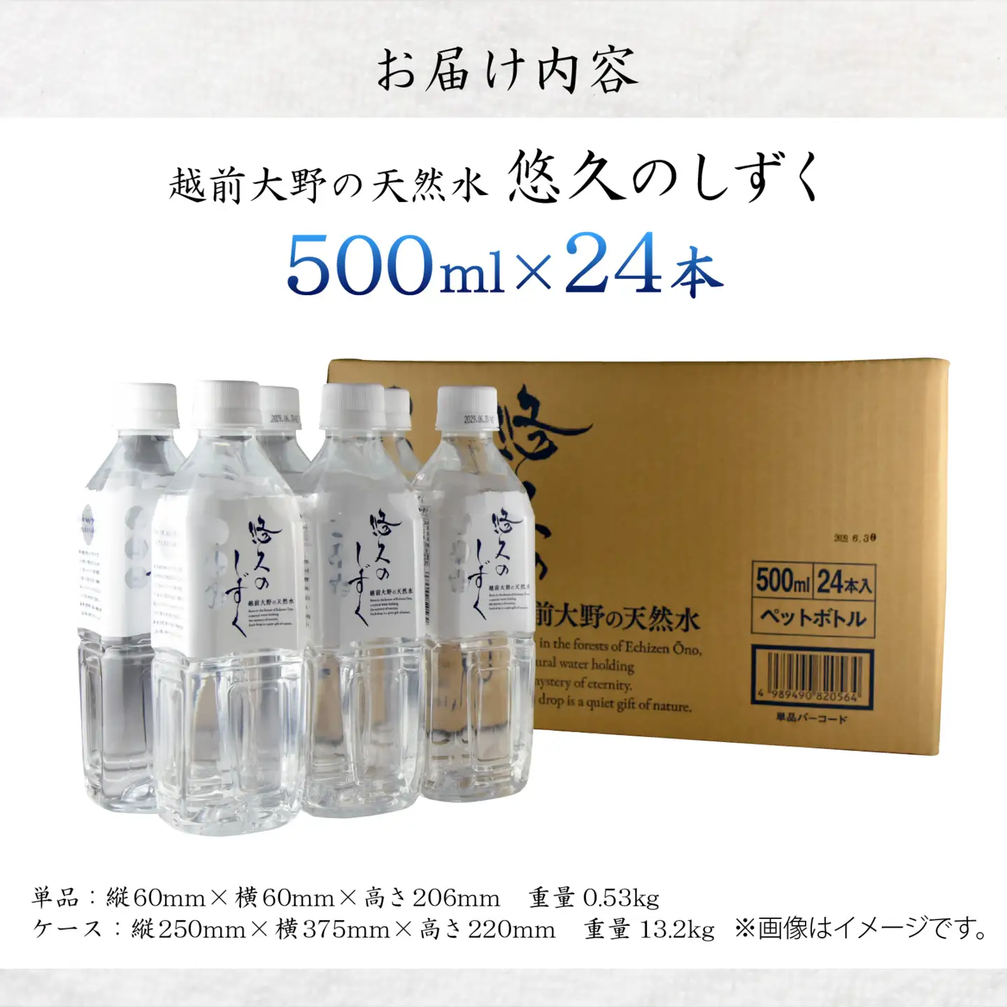【１回分配送】越前大野の天然水　悠久のしずく PET500ml × 24本