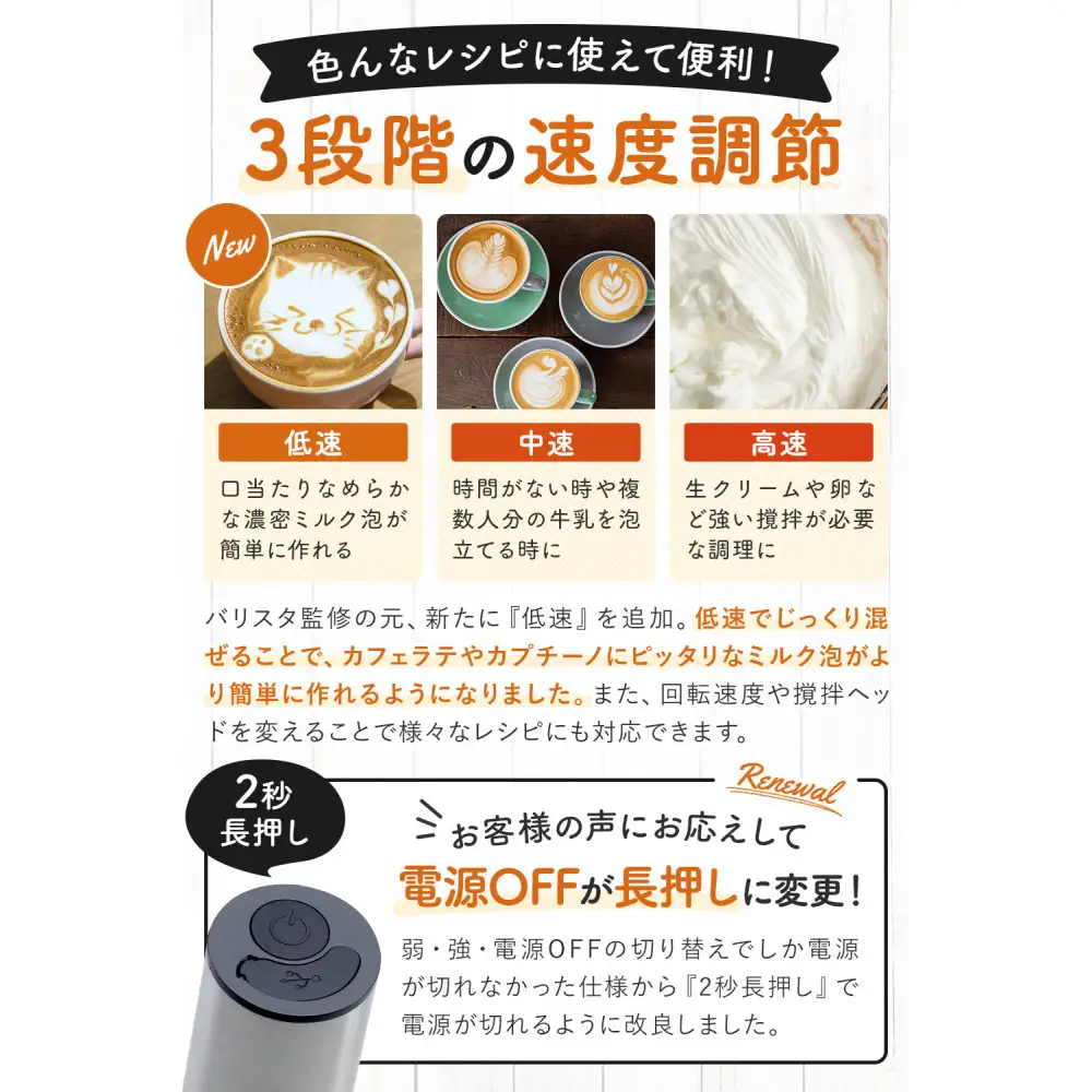 【堺市企画】USB充電式 ミルクフォーマー ラテアート集付 PHIEKA