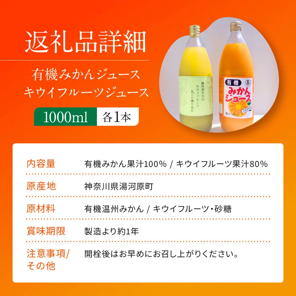 有機みかん果汁100%ジュース+キウィフルーツ果汁80% | 湯河原町 有機農園 手作り みかん キウイ ジュース