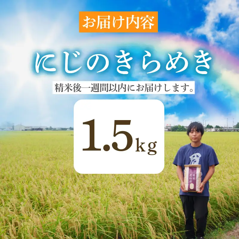 【2026年9月順次発送】新米 特別栽培米 にじのきらめき 白米1.5kg 小松島市 お米 こめ kome 精米 ご飯 ごはん 減農薬 米 1.5kg 小分け
