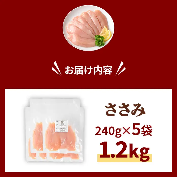 京丹波あじわいどり 鶏肉 ささみ 計1.2kg 240g×5袋 三栄ブロイラー販売株式会社 福知山工場