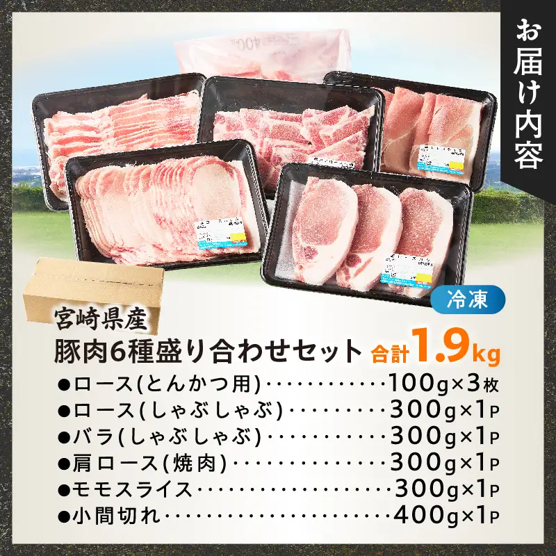 宮崎県産豚肉6種盛り合わせセット(合計1.9kg) 肉 豚 豚肉 おかず 国産_T030-227