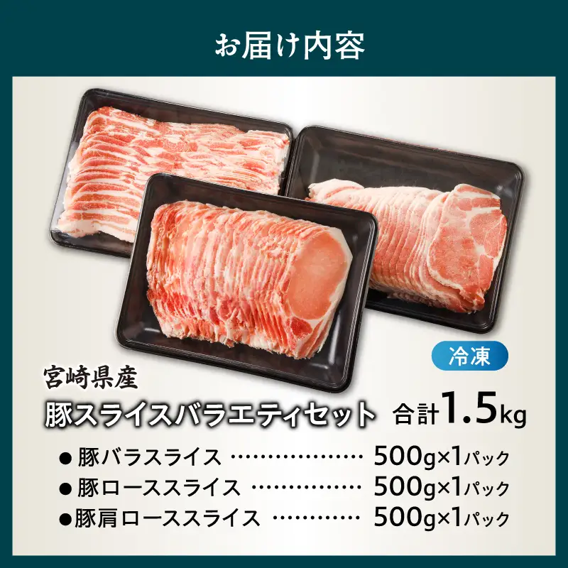 宮崎県産豚スライスバラエティセット(バラ・ロース・肩ロース)合計1.5kg 肉 豚 豚肉 おかず 国産_T030-228