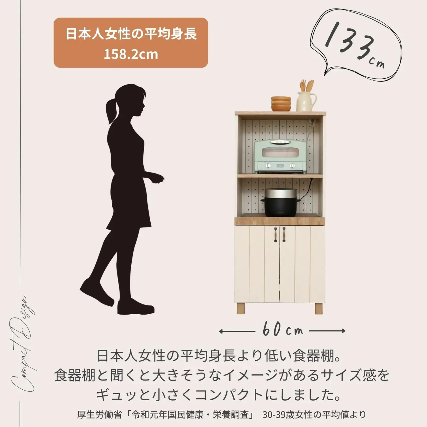 幅60cmフレンチカントリー風ハイタイプレンジ台CR-1360R 日本製 ホワイト 家具 収納家具 [ I-18811]