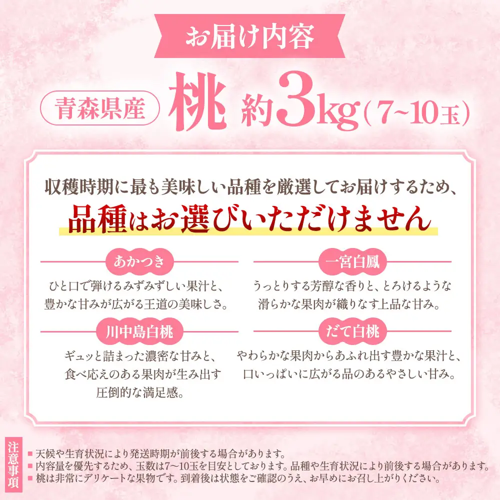  【2026年発送】 青森県産桃 約3kg（7～10玉） 桃
