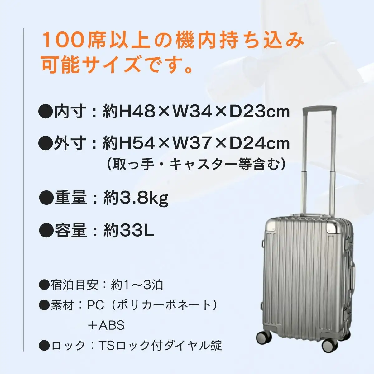 キャリーケース トライデント シルバー TRI1030-48 【縦型・Sサイズ】 | キャリーケース