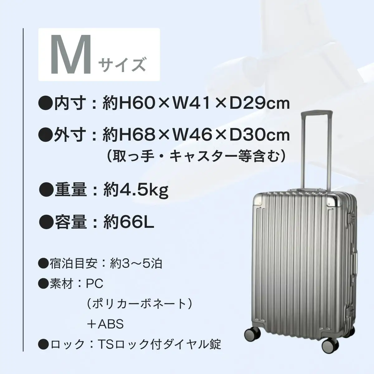 キャリーケース トライデント シルバー TRI1030-60 【66L・Mサイズ】 | キャリーケース