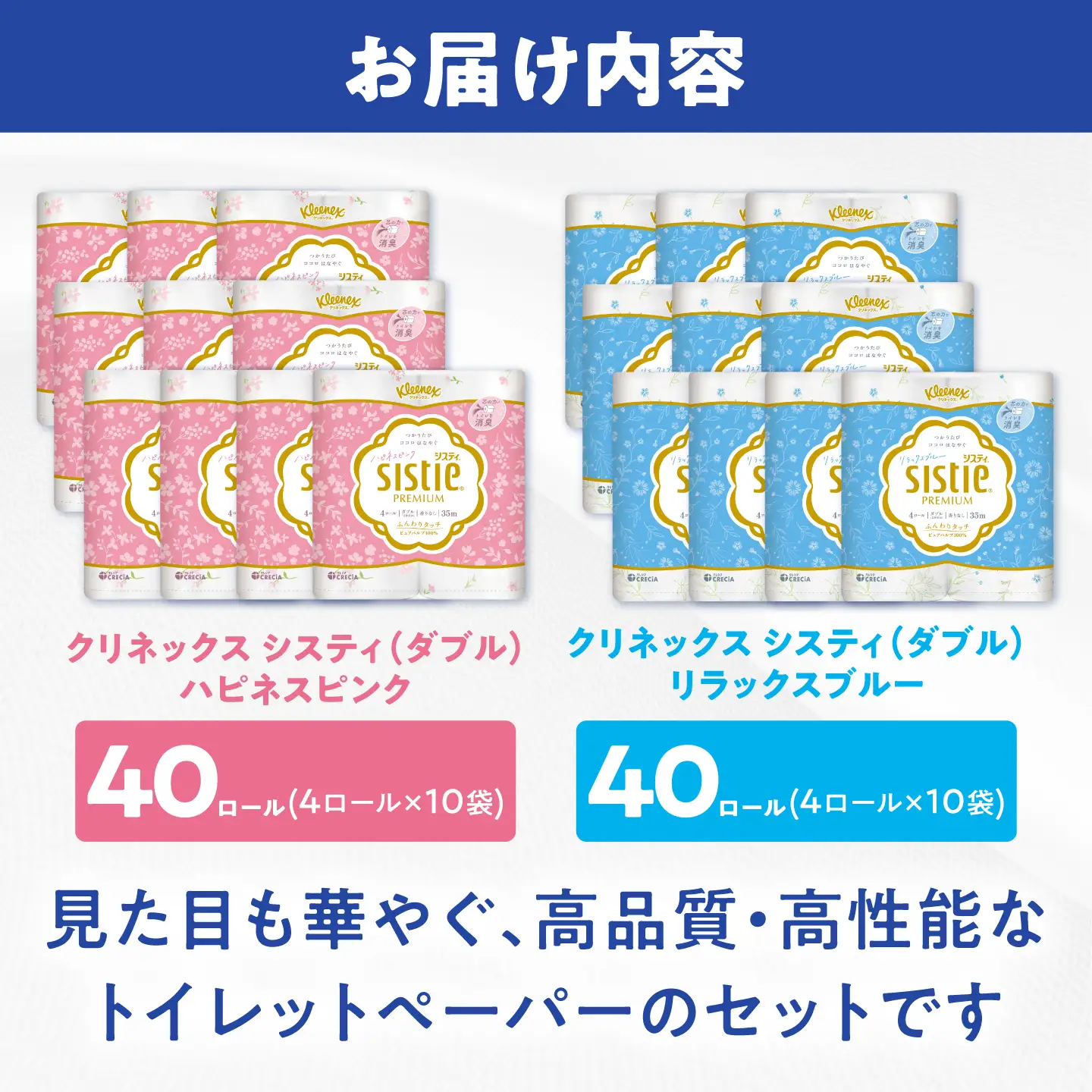 クリネックス システィ（ダブル）ハピネスピンク 40ロール ＆ リラックスブルー 40ロール [BDAM071]