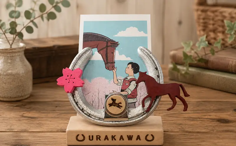 浦河の競走馬の蹄鉄『木製フォトスタンド』[35-1645]