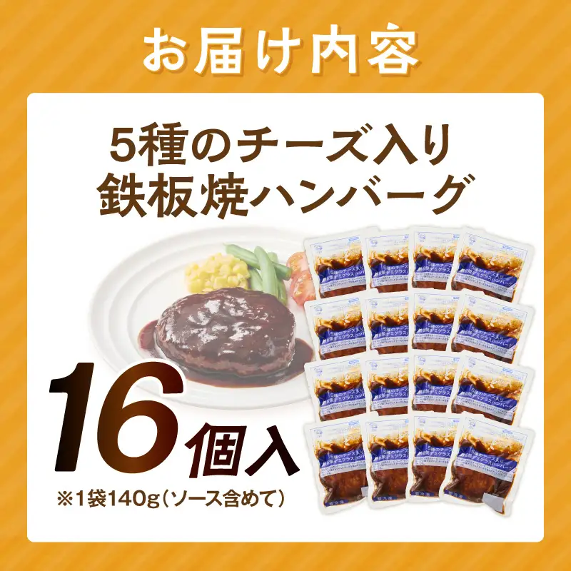 5種のチーズ入り鉄板焼ハンバーグ(デミグラスソース)16個【A6-029】