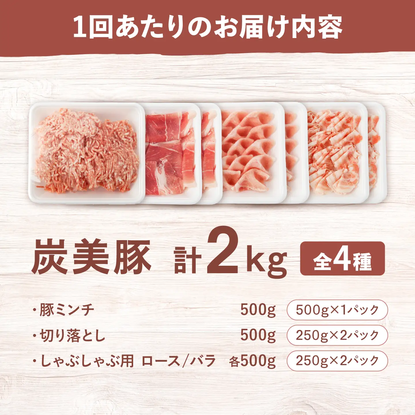 【12回定期便】 西海市産 「炭美豚」 豚肉詰め合わせ バラエティセット 計2kg (4種)＜宮本畜産＞ 豚肉 セット 豚 便利 しゃぶしゃぶ 切り落とし バラ ロース 冷凍 国産 料理 使いやすい 甘い 塊 ブランド豚 ポーク 長崎 西海[CFA092]