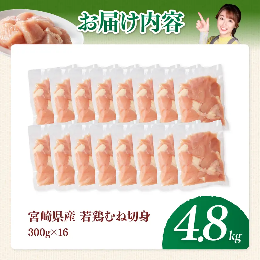 【宮崎県産】若鶏むね切身4.8kg(300g×16) 【 ふるさと納税 鶏肉 肉 鶏 とり 国産鶏肉 九州産鶏肉 宮崎県産鶏肉 国産 九州産 宮崎県産 むね 切身 ムネ カット済み おかず 】