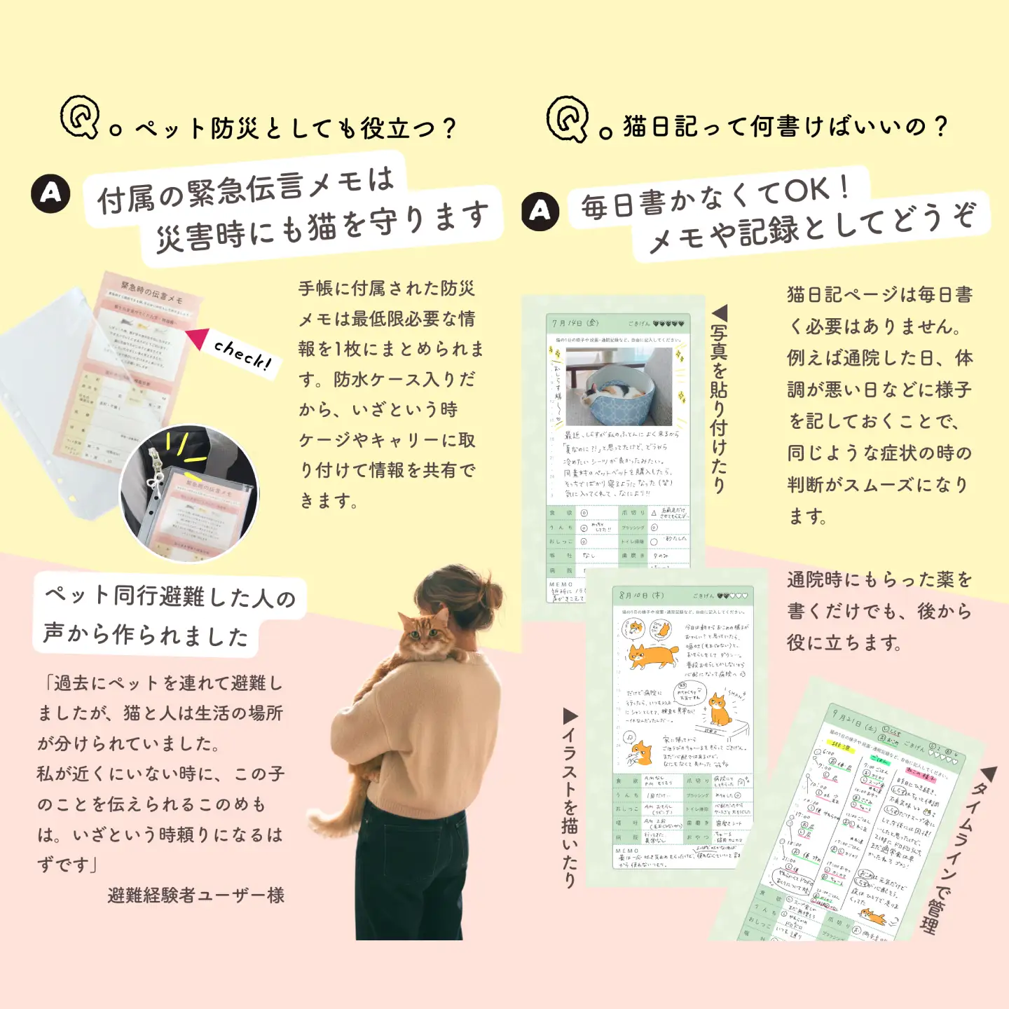ヘルプ手帳（ねこ）【カラー：水色】 手帳 ケース ペット 防災 岐阜市 / nancoco[ANKK012]