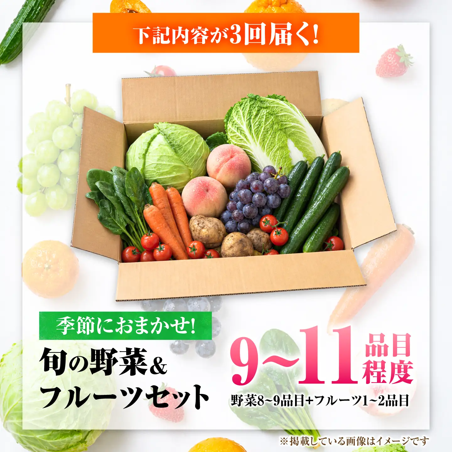 【3回定期便】【産地直送】長崎県諫早産 旬の野菜＆フルーツ詰め合わせ 9・11品目程度 季節のおまかせセット / 野菜 フルーツ 果物 セット 詰め合わせ 旬野菜セット 旬のフルーツ 旬 食べ比べ 産地直送 健康 / 諫早市 / 肥前グローカル株式会社[AHDI016]