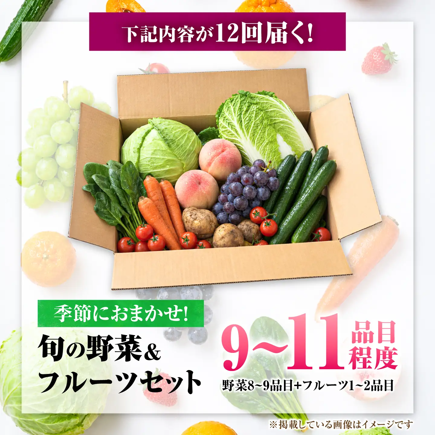 【12回定期便】【産地直送】長崎県諫早産 旬の野菜＆フルーツ詰め合わせ 9・11品目程度 季節のおまかせセット / 野菜 フルーツ 果物 セット 詰め合わせ 旬野菜セット 旬のフルーツ 旬 食べ比べ 産地直送 健康 / 諫早市 / 肥前グローカル株式会社[AHDI018]
