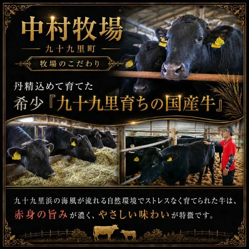 中村牧場が育てた未経産メス交雑牛ロース450g 大判ステーキ【九十九里町】 サーフ＆ビーフ九十九里　九十九里浜の自然に育まれた交雑牛ロースのおいしさを450gの大判ステーキで！急速冷凍で鮮度そのまま、旨みを逃さないこだわりの逸品です。