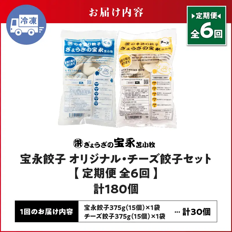 【定期便・全6回 毎月】手包み餃子 ぎょうざの宝永 チーズ餃子30個セット（宝永餃子15個入×1袋・チーズ餃子15個入×1袋） T004-T02-02-04 定期便 定期 惣菜 総菜 餃子