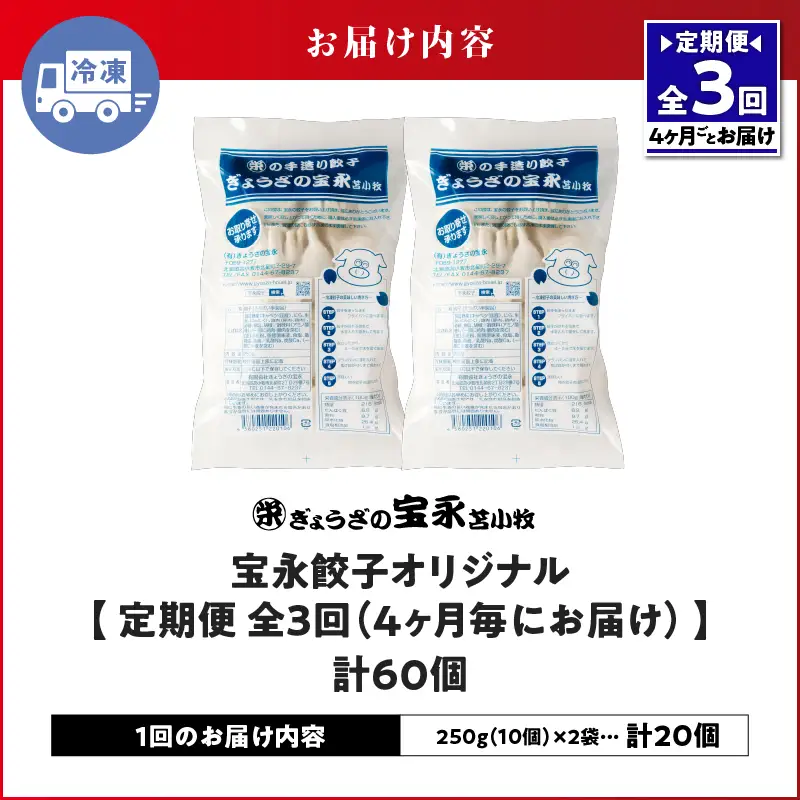 【定期便・全3回  4ヶ月毎】手包み餃子 ぎょうざの宝永 宝永餃子20個セット（宝永餃子10個入×2袋） T004-T03-02-01 定期便 定期 惣菜 総菜 餃子