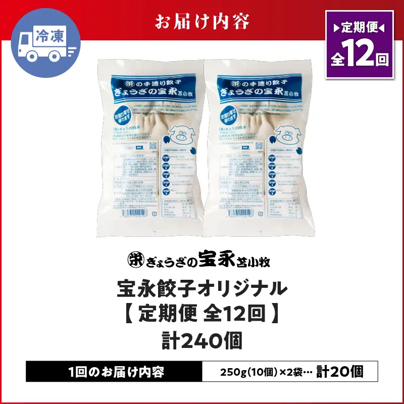 【定期便・全12回 毎月】手包み餃子 ぎょうざの宝永 宝永餃子20個セット（宝永餃子10個入×2袋） T004-T03-02-05 定期便 定期 惣菜 総菜 餃子