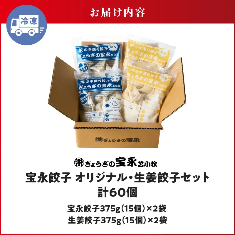 手包み餃子 ぎょうざの宝永 生姜餃子60個セット（宝永餃子15個入×2袋・生姜餃子15個入×2袋） T004-005-02 惣菜 総菜 餃子