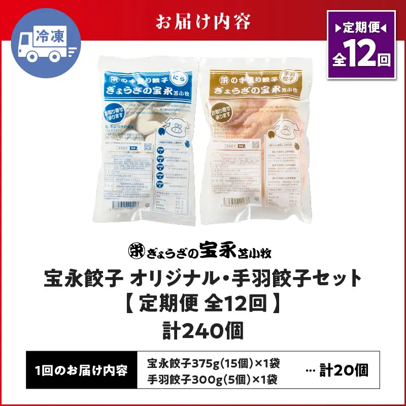 【定期便・全12回 毎月】手包み餃子 ぎょうざの宝永 手羽餃子20個セット（宝永餃子15個入×1袋・手羽餃子5個入×1袋） T004-T06-01-05 定期便 定期 惣菜 総菜 餃子