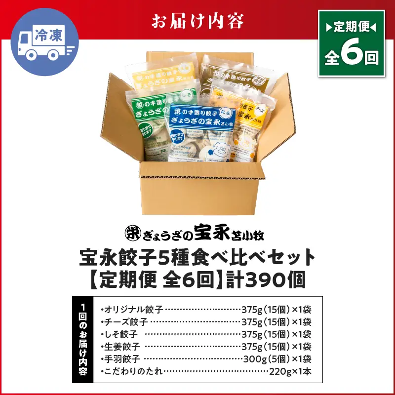 【定期便・全6回 毎月】手包み餃子 ぎょうざの宝永 5種食べ比べセット（65個入） T004-T07-04 定期便 定期 惣菜 総菜 餃子