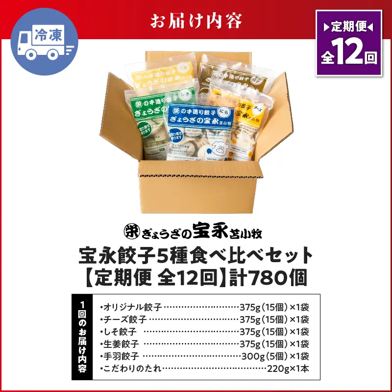 【定期便・全12回 毎月】手包み餃子 ぎょうざの宝永 5種食べ比べセット（65個入） T004-T07-05 定期便 定期 惣菜 総菜 餃子