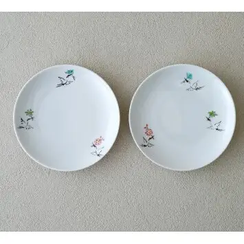有田焼 鶴松竹梅丸小皿 2枚組【肥前赤絵窯元 鷹巣】食器 器 うつわ 和食器 手描き 赤絵 菓子皿 bm017