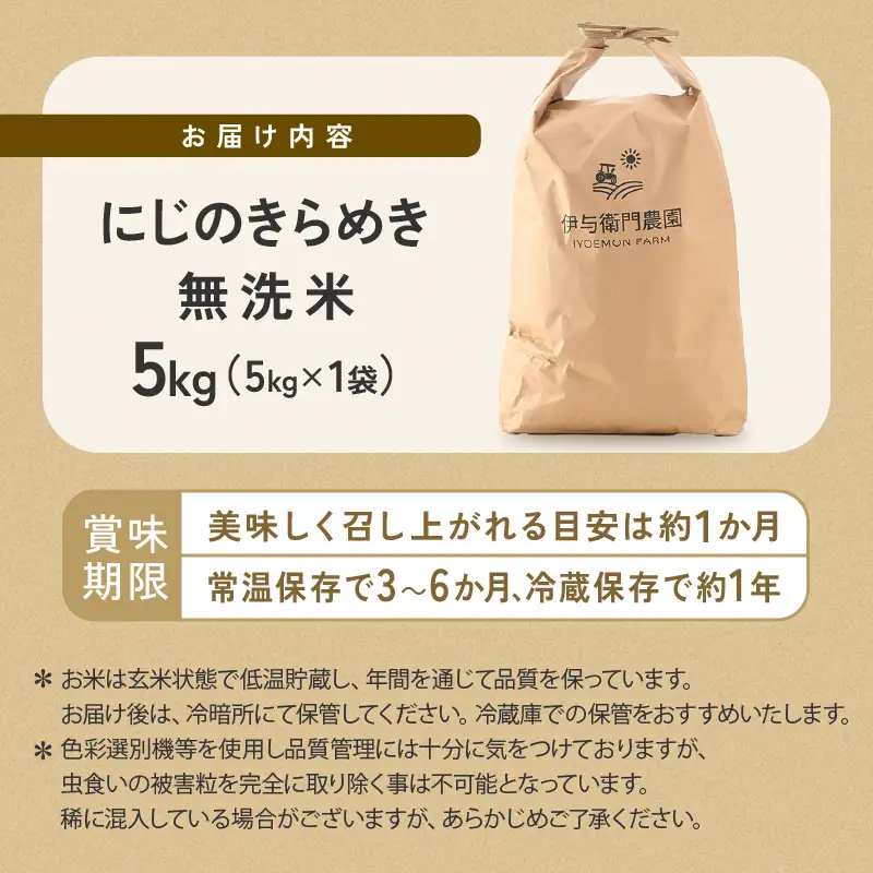【令和8年産】 にじのきらめき 無洗米 5kg／ 鮮度抜群 5キロ 福井県あわら産 無洗米 お米 [aw071-a015]