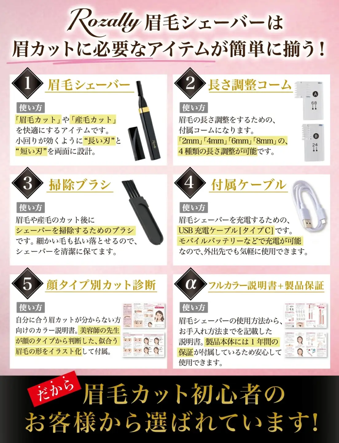 【美容師が監修】 眉毛シェーバー フェイスシェーバー USB ホワイト×ローズゴールド【kw0286-0066-1】