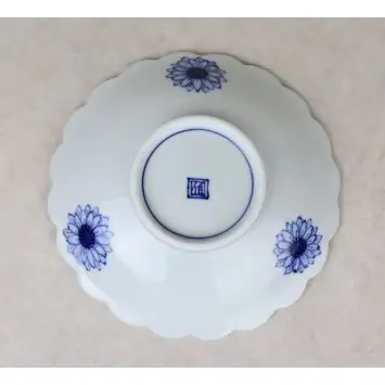 有田焼 輪花渕六寸皿 渦ひまわり【大慶】うつわ 器 食器 皿 染付 青 プレート 18cm 向日葵 ci093