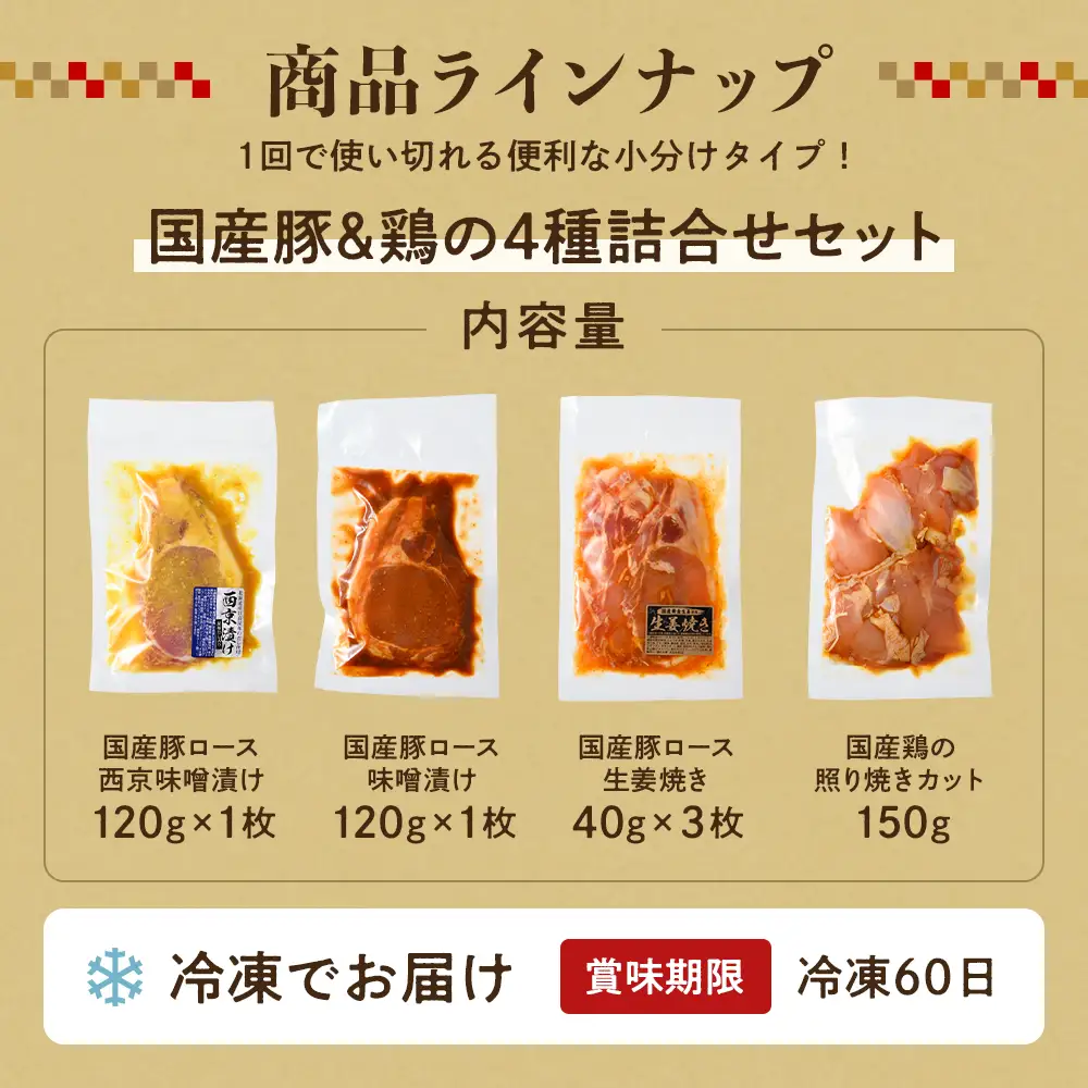 簡単おかず調理 国産豚ロース&国産鶏の4種詰合せセット