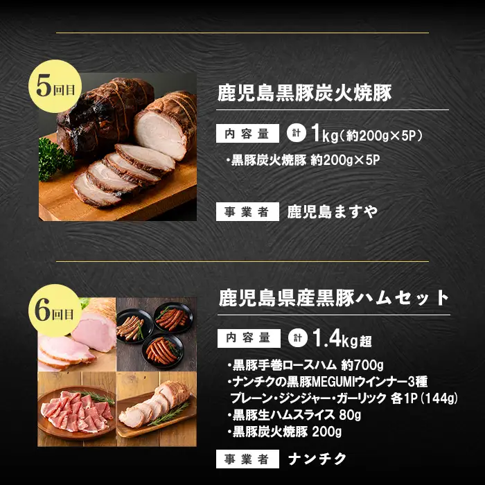 【定期便全6回】鹿児島県産 黒豚バラエティBコース！志布志うんまか定期便 豚肉 黒豚 切り落とし ウィンナー ソーセージ トンカツ トンテキ 肉まん 中華まん ハム 焼豚 国産 セット t0105-006