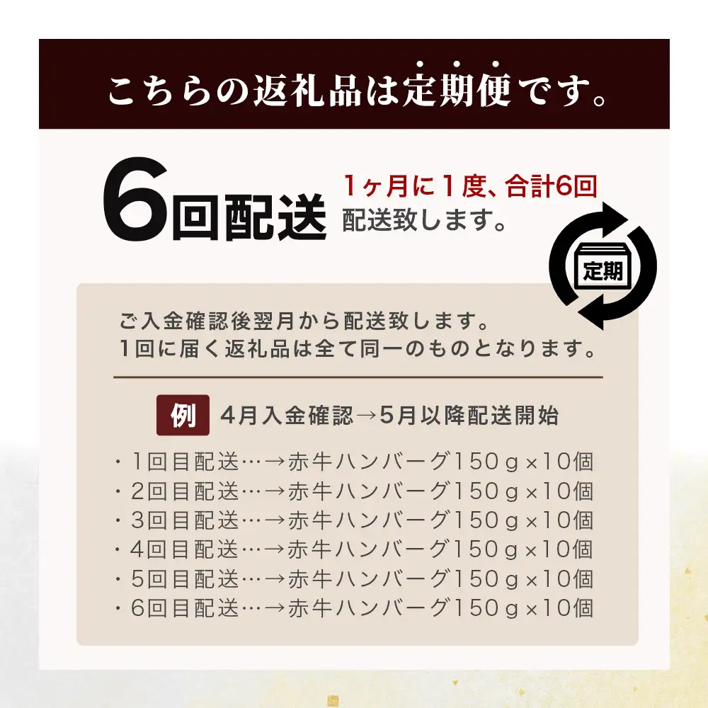 【定期便6回】熊本 赤牛 ハンバーグ 150ｇ×10個 ×6回配送 121-0603