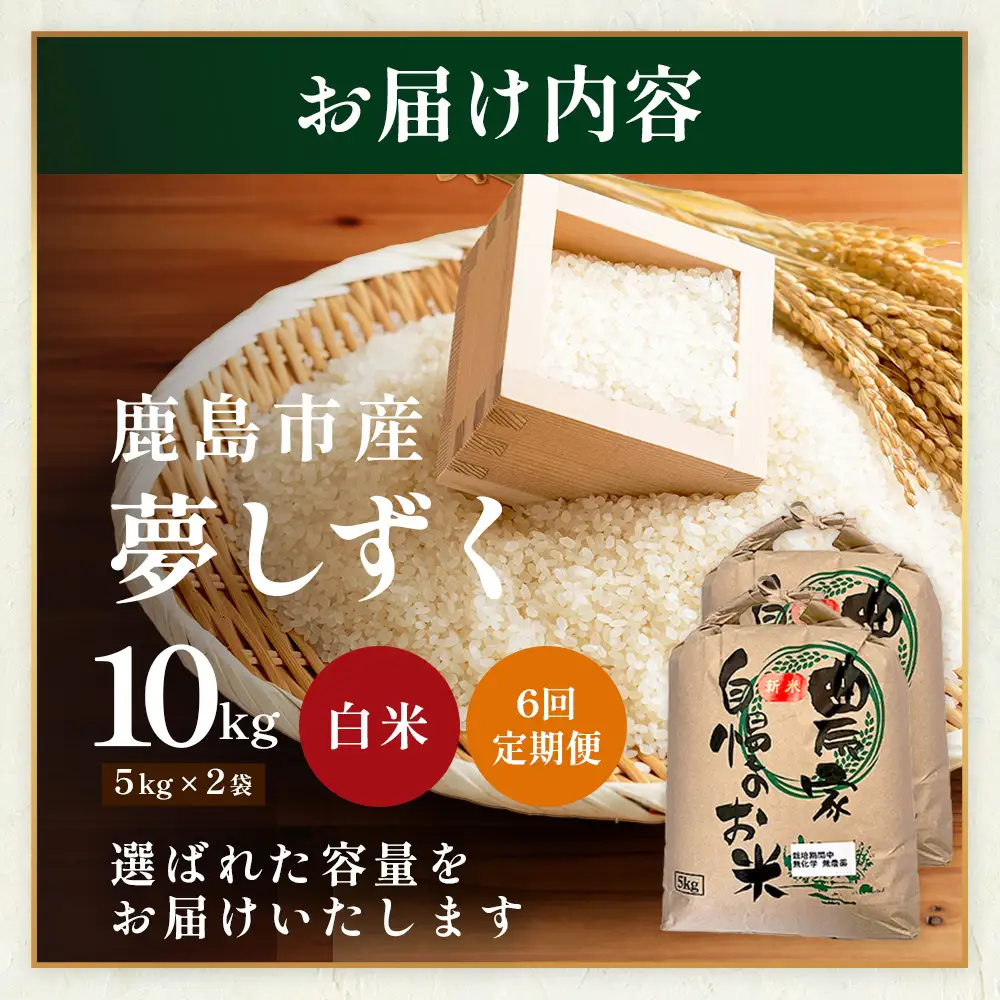 先行受付【6回定期便】令和8年産新米 夢しずく 白米10kg【身体に優しい手作り土壌の夢しずく】佐賀県産 特A評価獲得品種 佐賀県 鹿島市 R-14