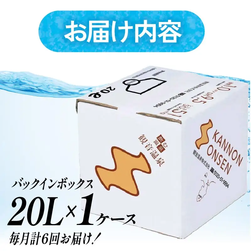 飲む温泉水 観音温泉 20L 1箱 定期便6回 毎月 バックインボックス
