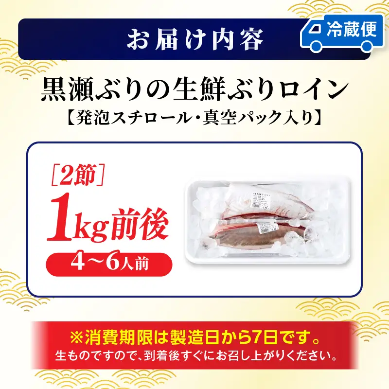 ＜翌月末までに発送予定＞活じめ！黒瀬ぶりの生鮮ブリロイン2節（1.0kg前後）_K001-012