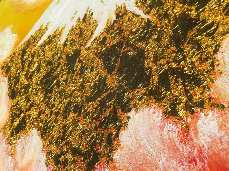 2200-114-01 純金箔の富士山画 「黄金の富士山 F12号」 洋画家 永月水人 作 油絵