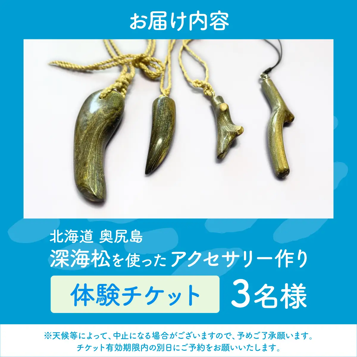 深海松を使ったアクセサリー作り体験 3名様 奥尻島 体験 チケット 体験型 返礼品 虹色サンゴ 深海サンゴ レインボーコーラル しんかいまつ 珊瑚 希少素材 天然素材 ハンドメイド ものづくり 加工体験 離島 観光 旅行 自由研究 北海道 奥尻町