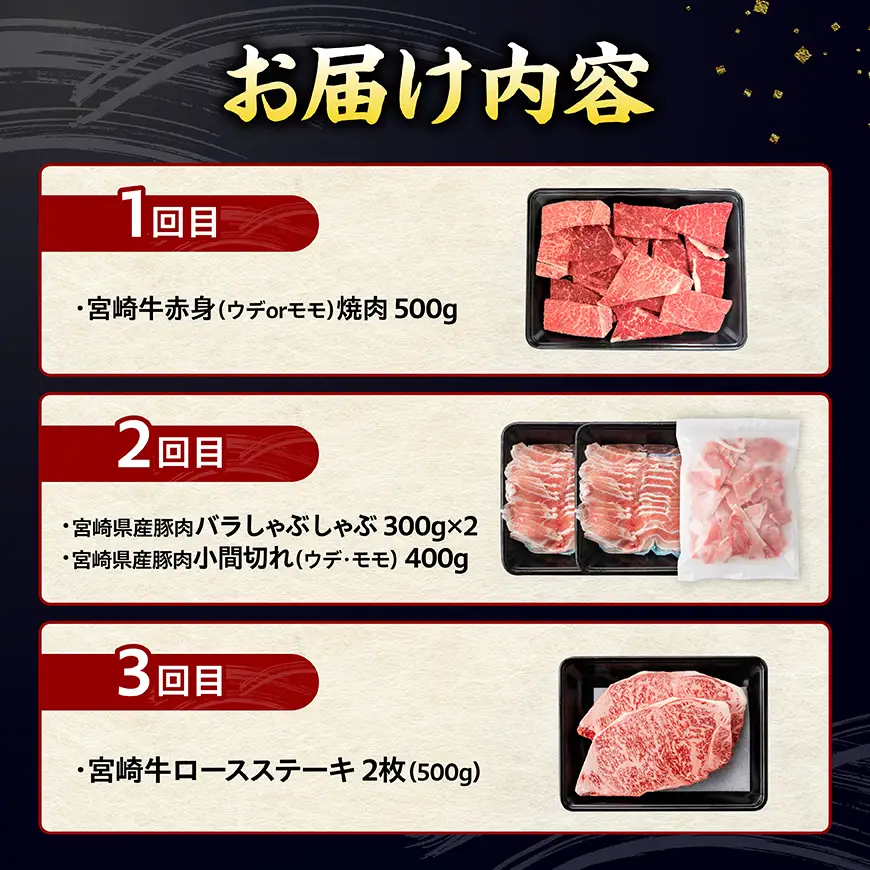 ミヤチクセレクト！宮崎牛・宮崎県産豚肉満足定期便[3ヶ月コース] 【 肉 宮崎牛 牛肉 豚肉 小分け パック こま切れ スライス 詰め合わせ 送料無料 】