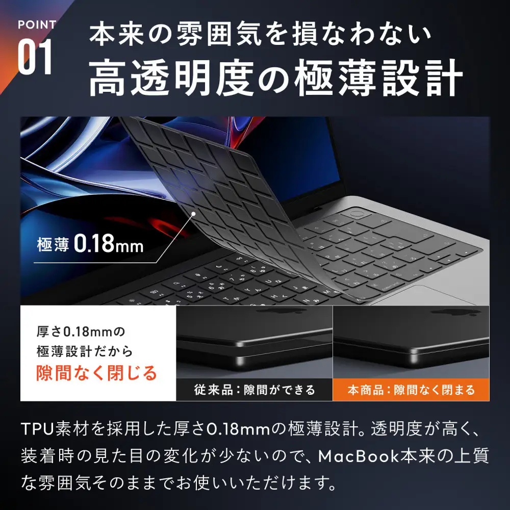 【堺市企画】Macbook 極薄キーボードカバー Air/Pro/Neo対応 日本語JIS配列 マットクリア