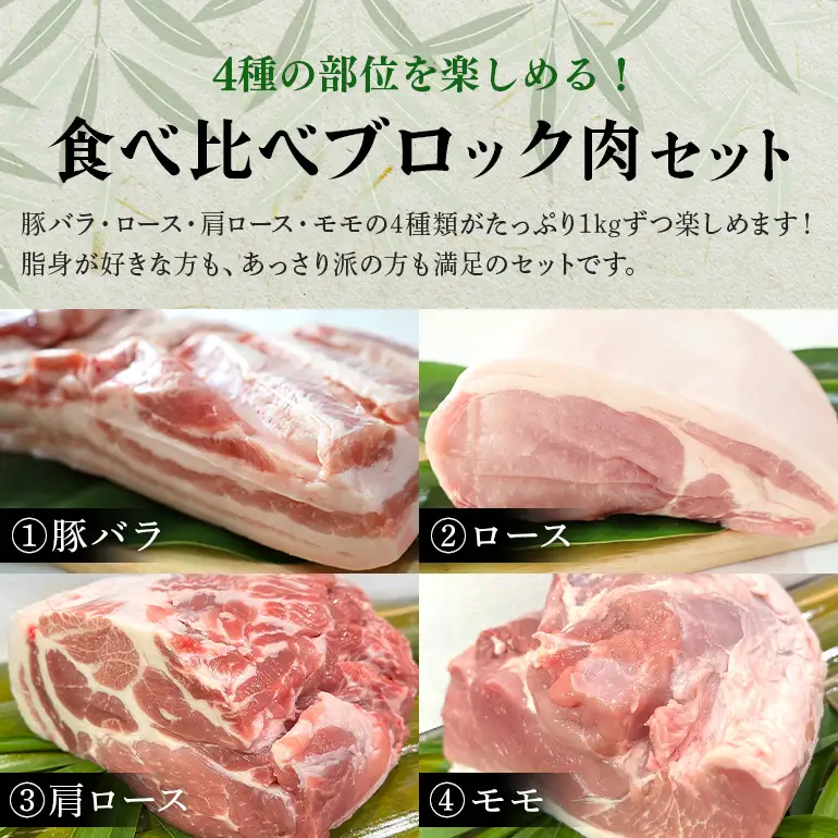 【定期便2ヶ月】ブランド豚「ばんぶぅ」ブロック肉セット（計4kg） 42-CC