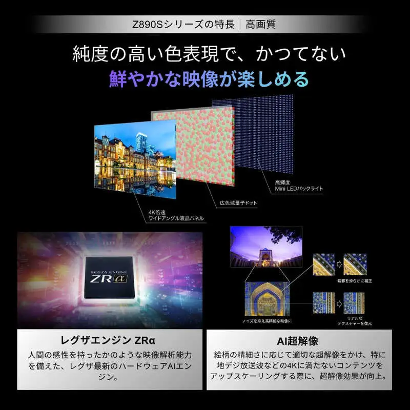 TVS REGZA【標準設置費込み】 Mini LED液晶テレビ REGZA レグザ Z8 55V型 4K対応 4Kチューナー内蔵 YouTube対応 Bluetooth対応 55Z890S 【kw0085-0088-3】