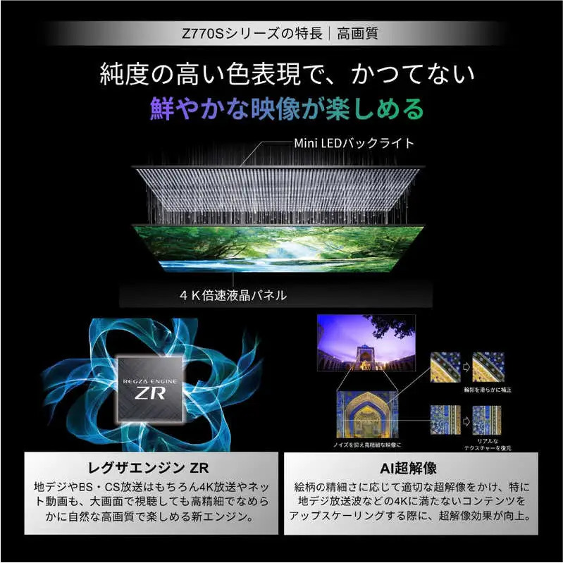 TVS REGZA【標準設置費込み】 Mini LED液晶テレビ REGZA レグザ Z7 50V型 4K対応 4Kチューナー内蔵 YouTube対応 Bluetooth対応 50Z770S 【kw0085-0087-2】