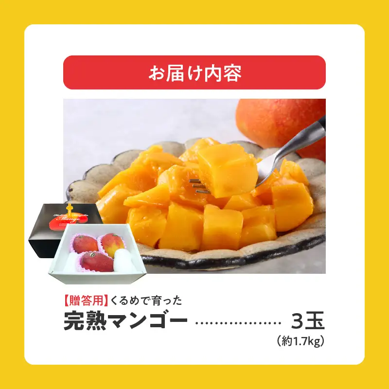 【2027年6月以降お届け】くるめで育った完熟マンゴー（3玉：約1.7kg） 〔Fm010-03-17〕