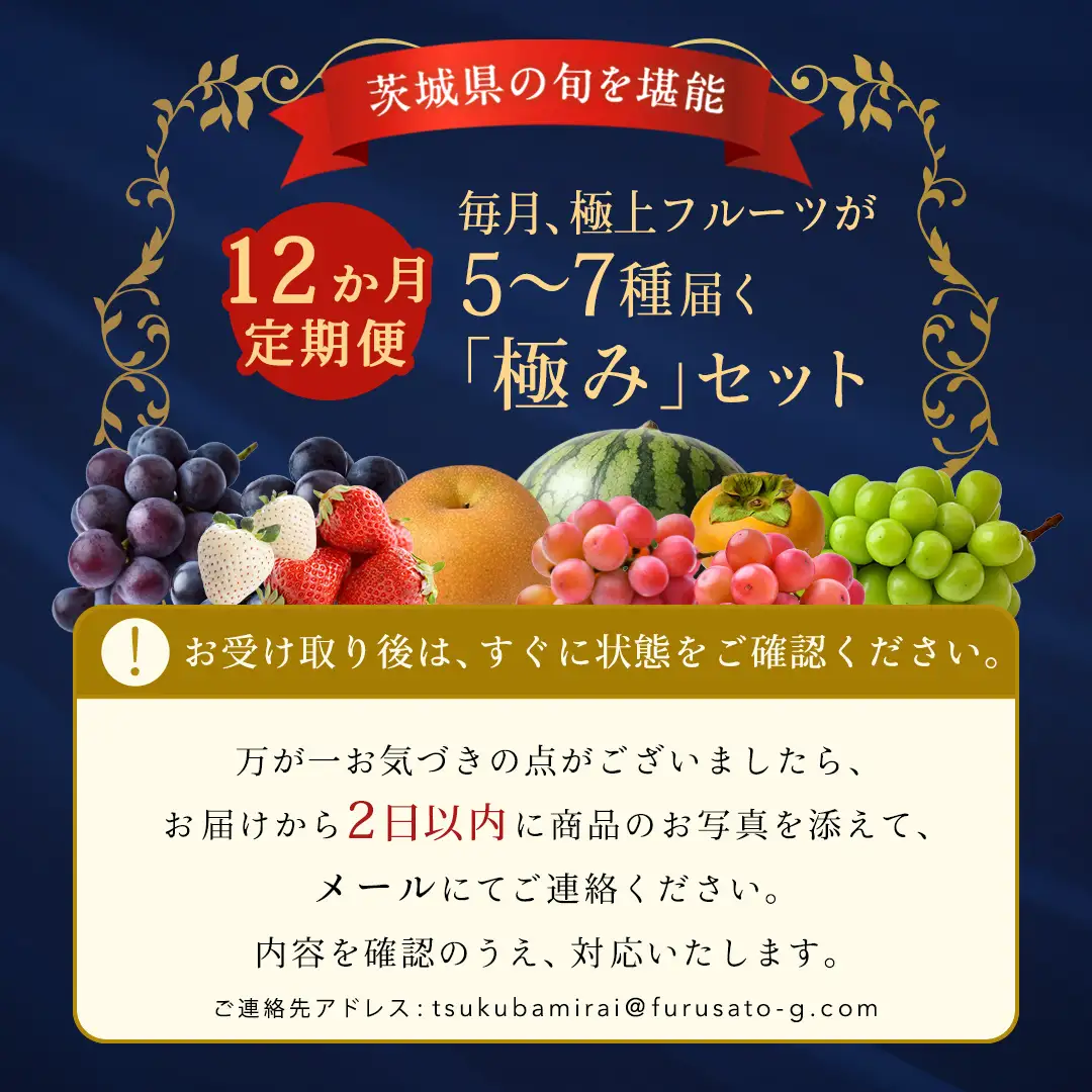 【定期便】 毎月1回1年コース(計12回)【特選・桐箱1段】極上フルーツ5～7種「極み」セット（茨城県共通返礼品） ギフト 旬の果物